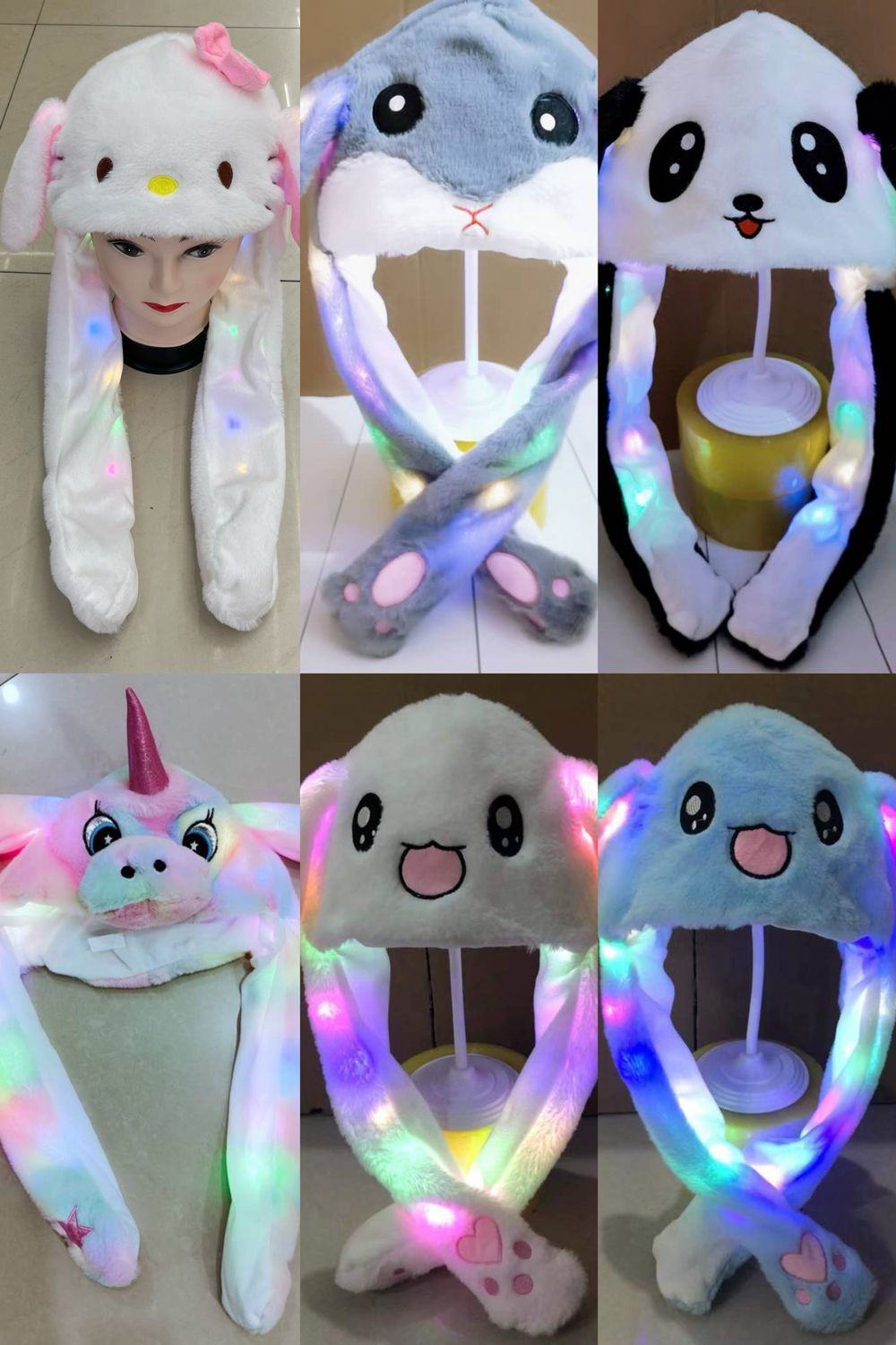 Ear Moving Light up Jumping Animal Hat, Light Up Funny Animal Plush Hat Cap for Women Girls Holiday Cosplay Party Dress Up Multi Styles