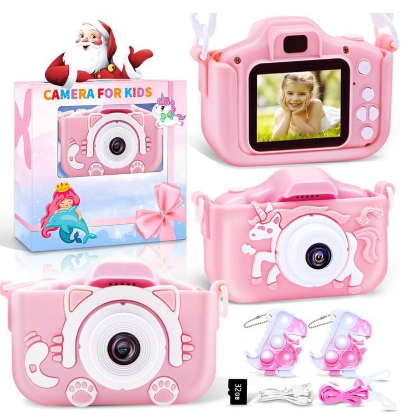 Kids Camera, Toddler Camera Toys, 2 Protective Silicone Cover for HD Digital Camera, Birthday Gifts for Kids, Boys and Girls Age 3-12, Includes 32GB SD Card (Pink)
