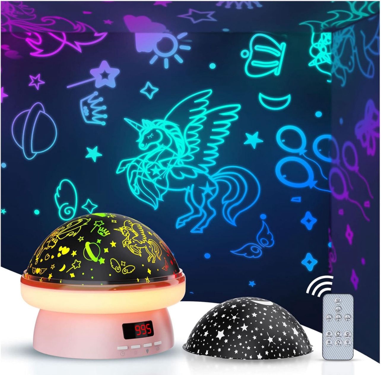 Projection Lamp LED Star Projector 3 in 1 Remote Control Night Light Star Projector Unicorn Gifts for Girls, 8 Colors Auto Timer Rotating Night Light