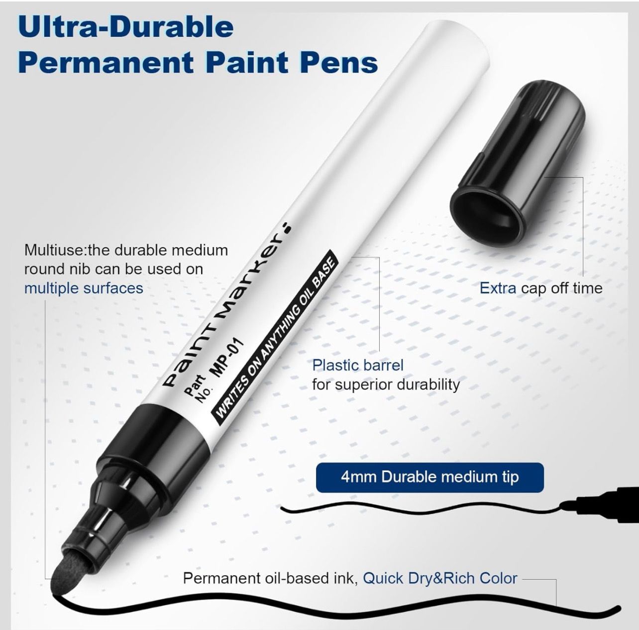 Permanent Paint Pens White and Black Oil Based Paint Markers Acrylic Markers Quick Drying Waterproof Marker Pen