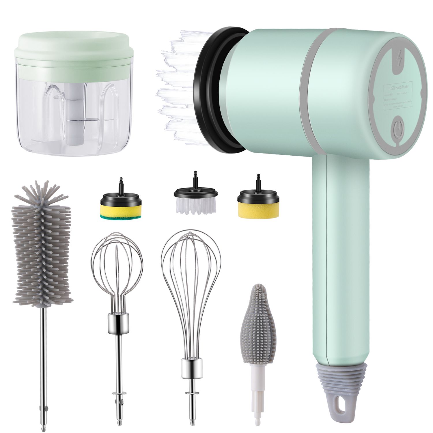Electric Handheld Spin Scrubber,Cordless Power Cleaning Brush, USB Rechargeable Hand Mixer Power Scrubber with 8 Replacement Heads,3 Adjustable Speeds White