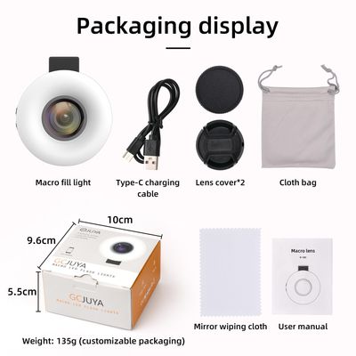 GCJUYA Macro LED Flash Lights Lens for iPhone and Android with Mini Clip Ring Light, Portable Rechargeable Dimming, for Smart Phone Photography, Camera Video Recording 37mm