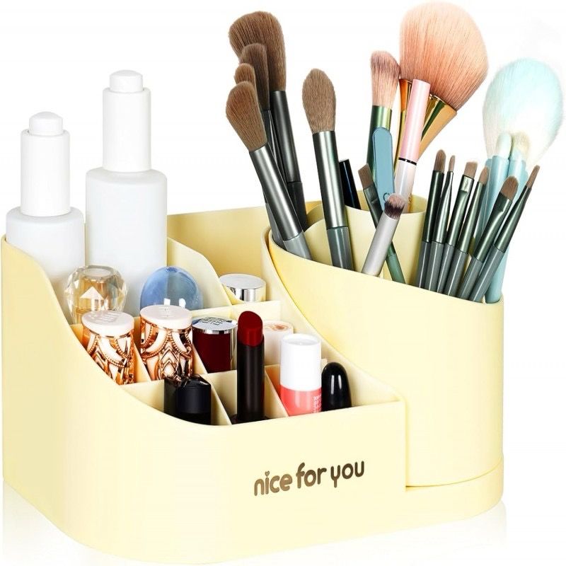 Brush Holder Storage Box 360°Rotating Makeup Organizer,Large Capacity Makeup Tools Holder