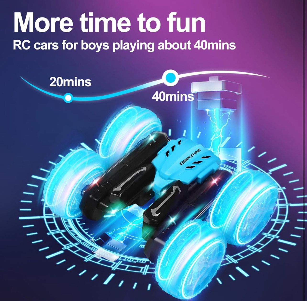 TRIPLEFINE Cool Lights Remote Control Car 2.4GHz LED Fast RC Stunt Car, 4WD Double Side 360° Rotating RC Cars with Rechargeable Battery