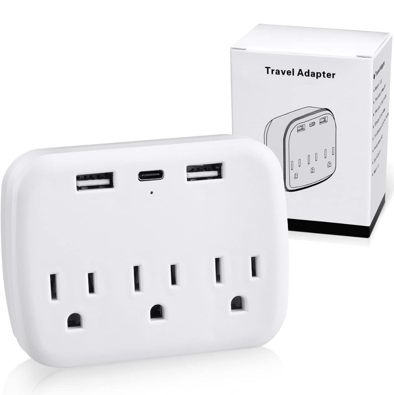 Portable Travel Adapter Multiple Plug for Cruise Ship, Home, Office, White