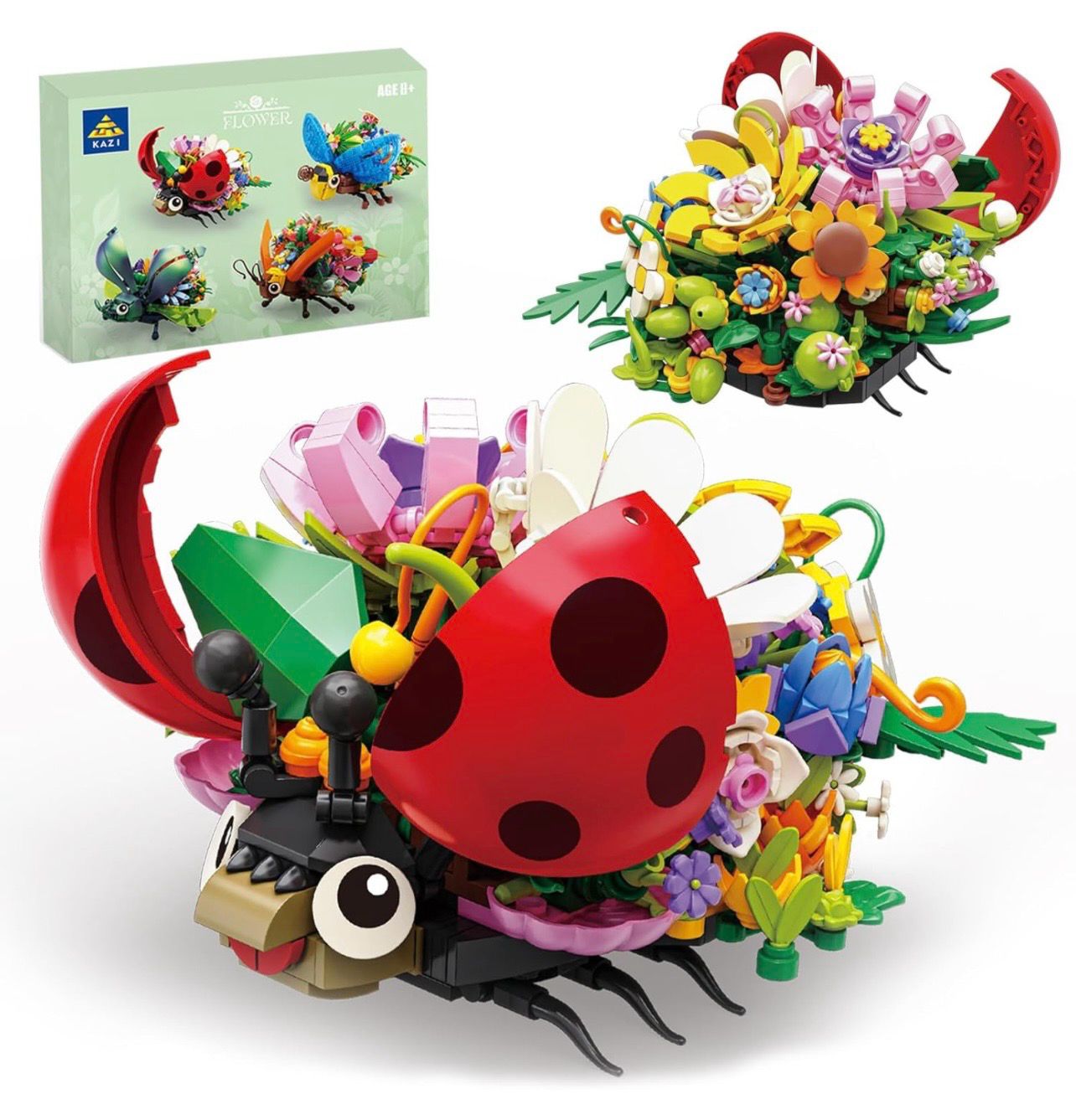 KAZI Flower Bugs Building Set,Ladybug Combine with Flowers Display Models,Insect Collection Building Blocks for Kids Ages 8+, Home Decor