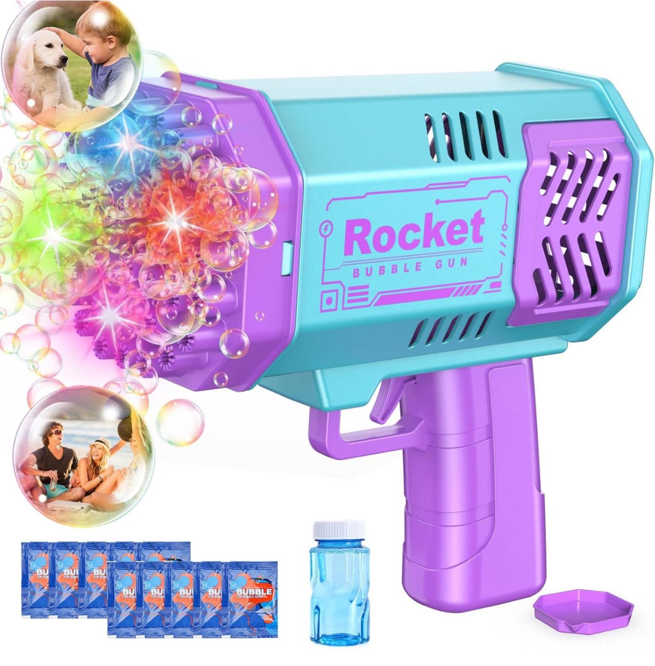 Mini Style Space Bubble Machine Gun with Lights,4000+ Bubbles Per Minute for Boys Girls Toddlers
