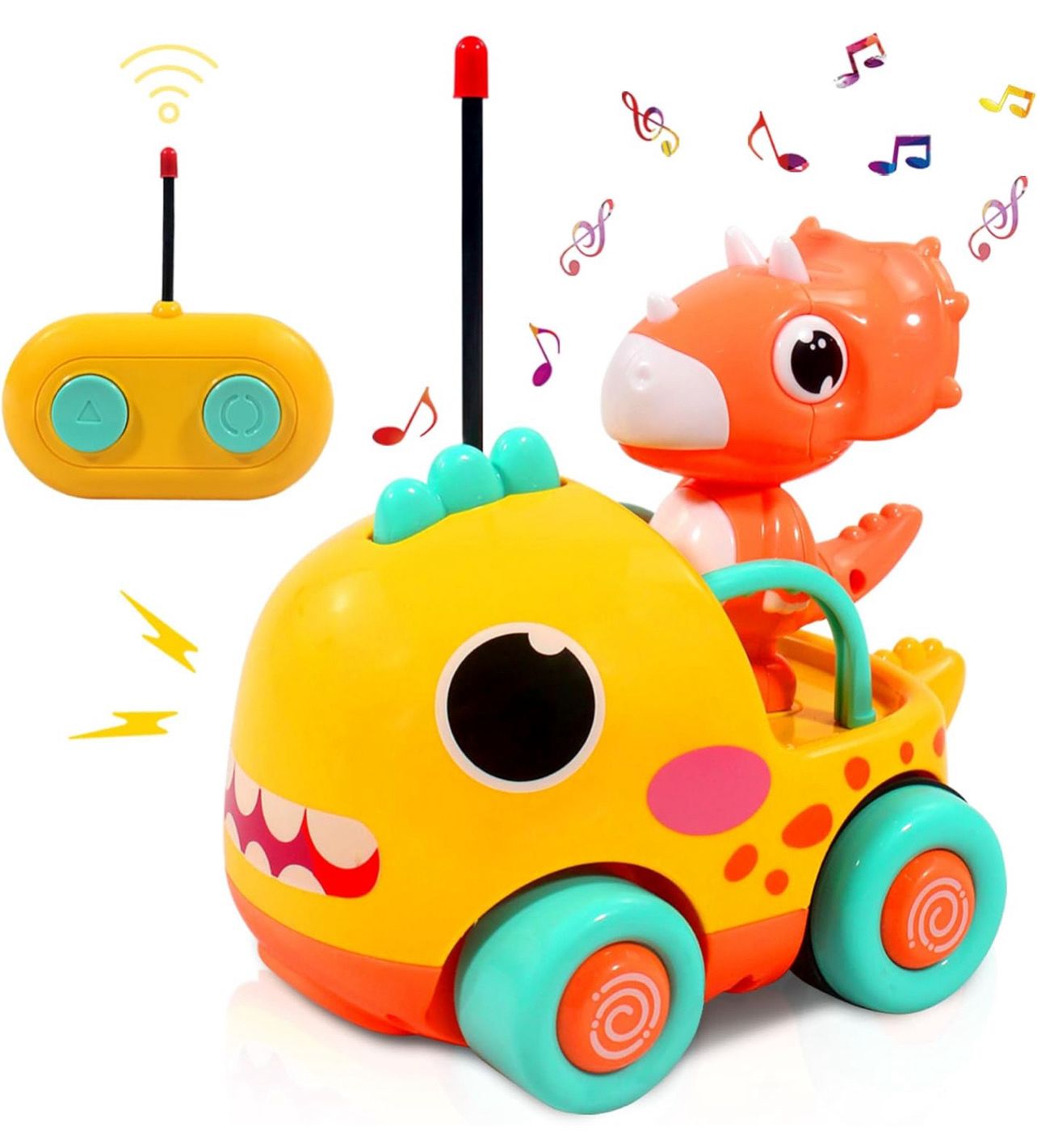 Palotix Cartoon Dinosaur Remote Control Car for Toddler, Cartoon RC Cars with Music &amp; Sound,