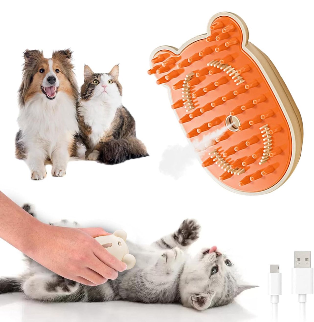 Massage Spray Comb Cat Steam Brush, 3 In 1 Steam Cat Brush with Release Button