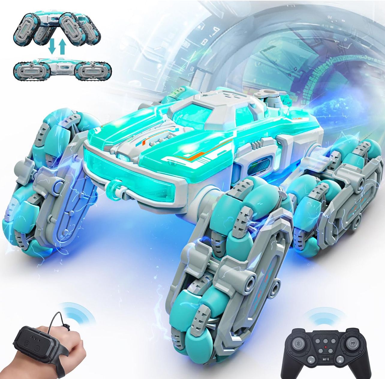 Coplus Expedition Stunt Car 8WD Remote Control Stunt Cars, 2.4Ghz Gesture Sensing with Spray &amp; Light Climbing Hand Controlled RC Car