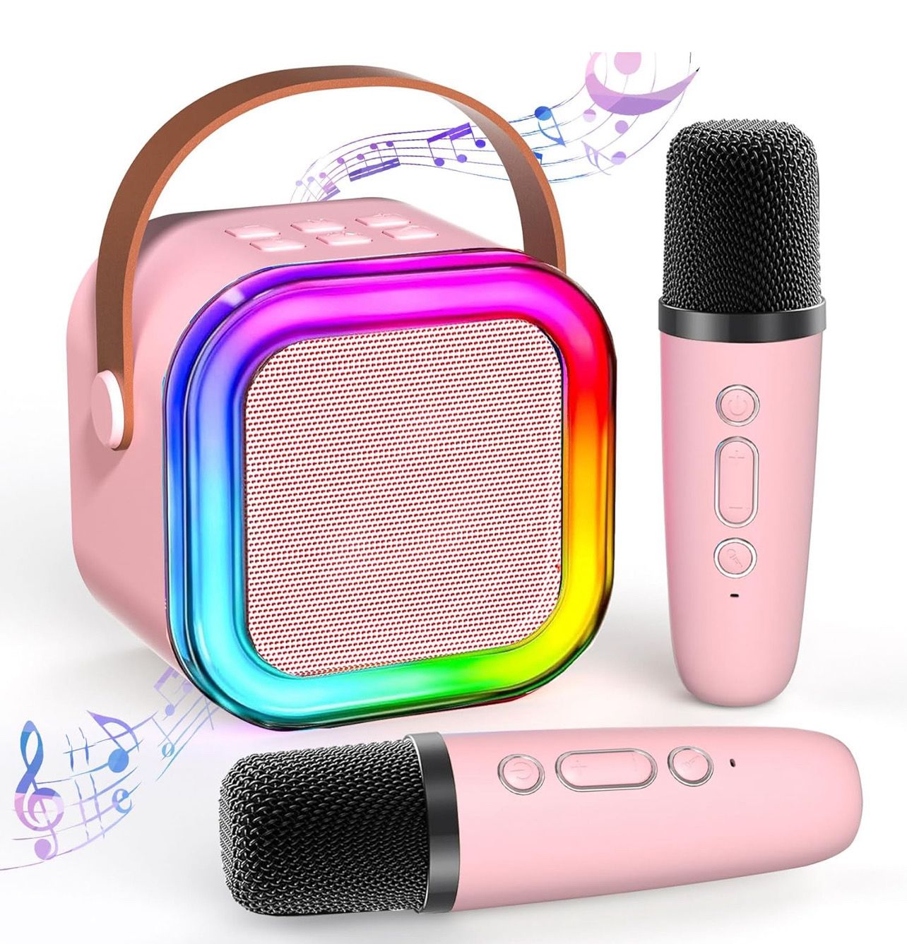 Mini Karaoke Machine Portable Bluetooth Karaoke Speaker with 2 Wireless Mics and LED Color Lights, Home Birthday Party