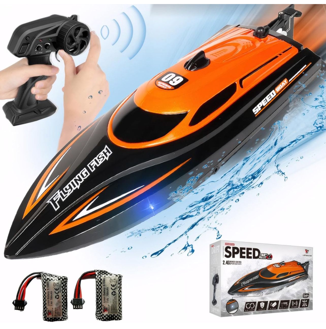 Speed 25 KPH RC Boat with 2 Rechargeable Battery, 20+ MPH Fast Remote Control Boat for Pools and Lakes, 2.4G RC Boats Pool Toys for Adults and Kid