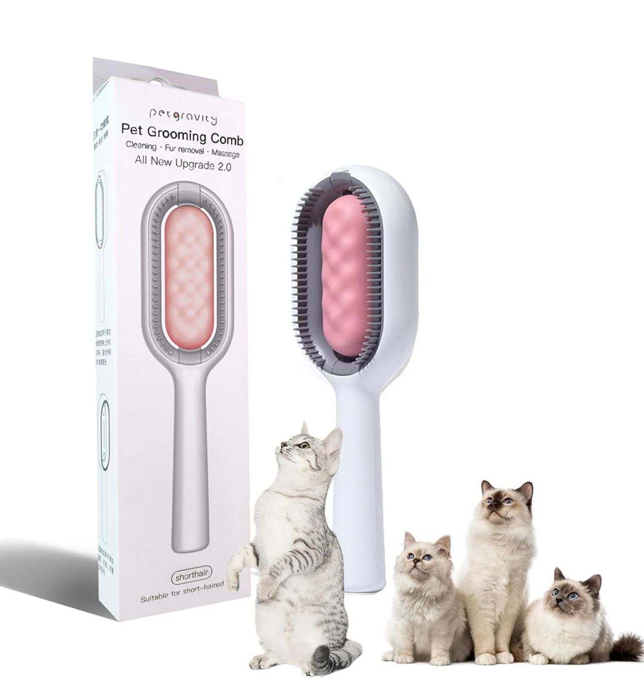 Petgravity Pet Grooming Comb Cat and Dog Grooming Brush with Water Wipes - For Long &amp; Short Hair, Shedding Control