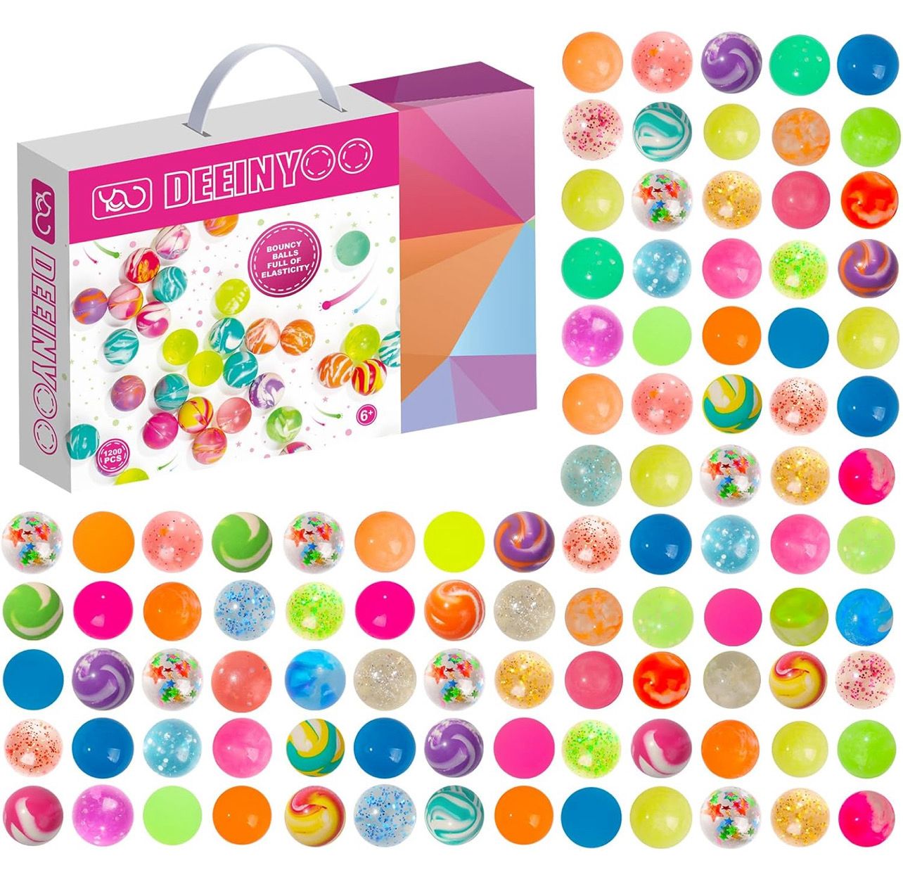 Deeinyoo Small Bouncy Balls for Kids, 18mm Mixed Color 1200PCS (Style Random)