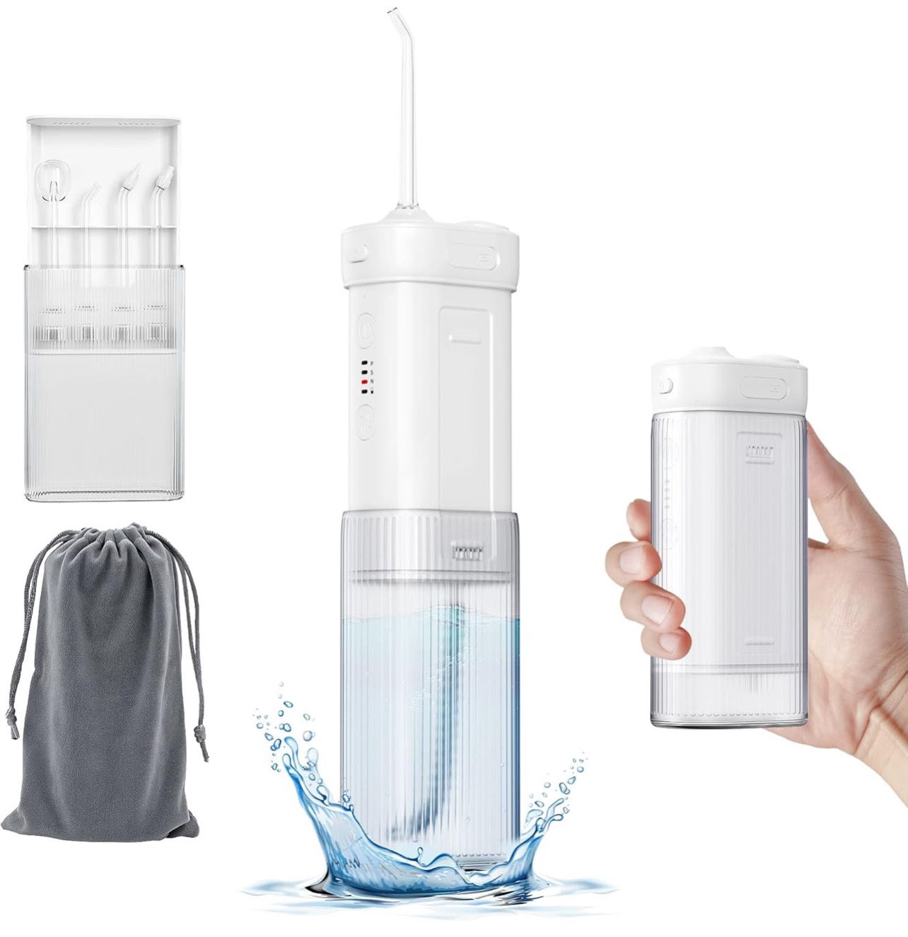 Teeth Cleaner IPX7 Waterproof High Pressure Water Gun Irrigation Water Pump 180ML Watertank Water Pick Flosser(White)
