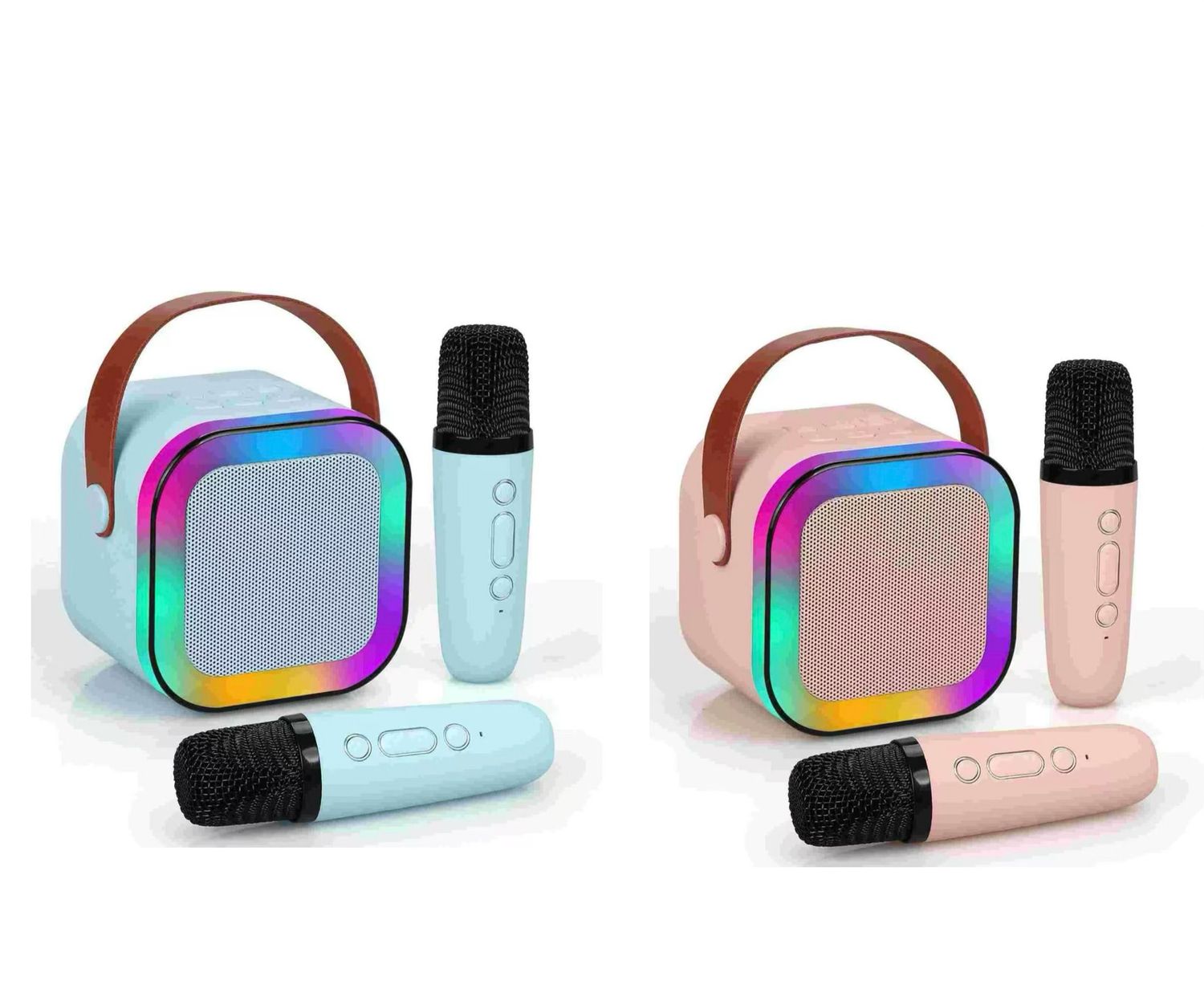 Mini Karaoke Machine for Kids Adults, Portable Karaoke Machine,Bluetooth Speaker with Dual Wireless Microphones and LED Lights, Birthday Gifts for Girls