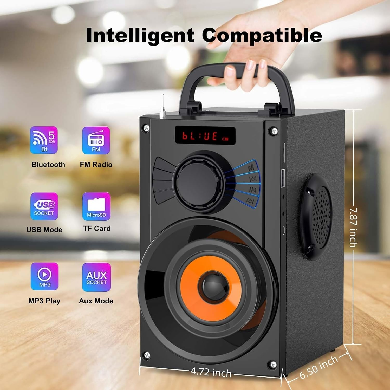 Portable Bluetooth Speakers - Wireless Bluetooth Speakers with Subwoofer, FM Radio, Big Party Speakers Loud with Bass, TWS Stereo System for Home Outdoor, Support TF Aux-in USB Drive