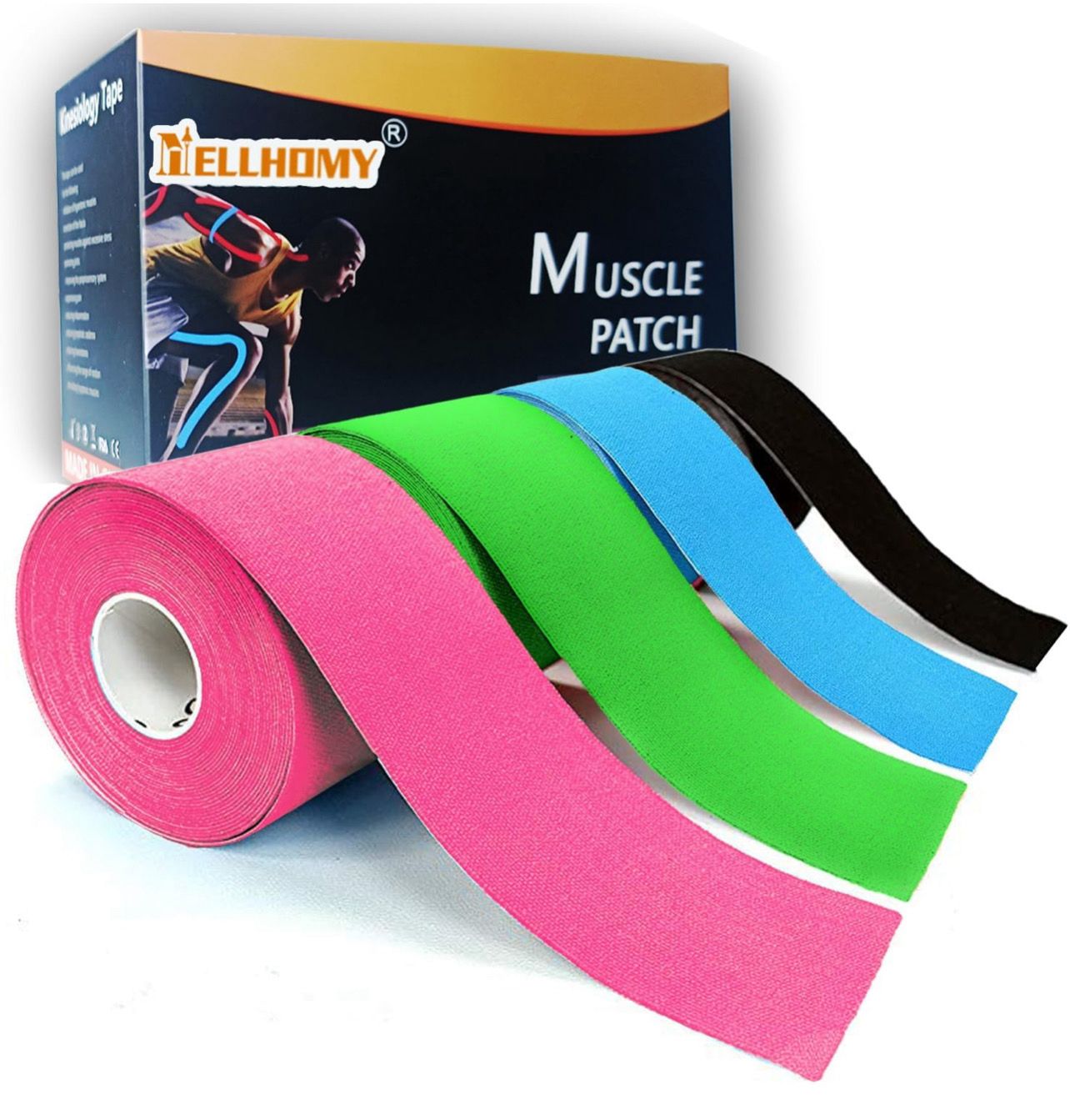 Kinesiology Tape Pro Precut Original Cotton Waterproof Breathable Elastic Latex Free Sport Tape for Athletic Muscle Knee Elbow Wrist Joint Pain Relief (Black Blue Pink Green)