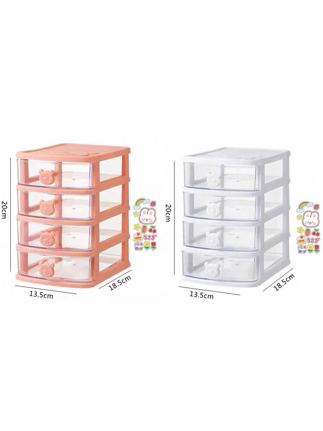 Desk Organizer with Drawer Transparent Stackable Desktop Storage Box Office Supplies Bear 4 Tier