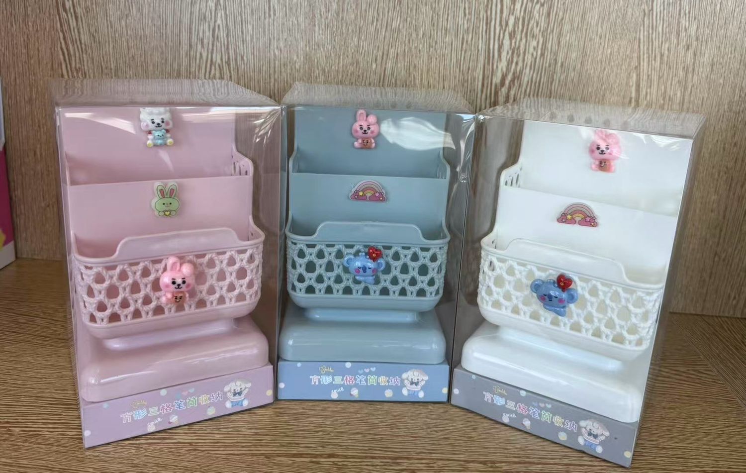 Cartoon Storage Pen Pencil Cup Holder Multi-Function Plastic Holder Desktop Storage Rectangle Shaped