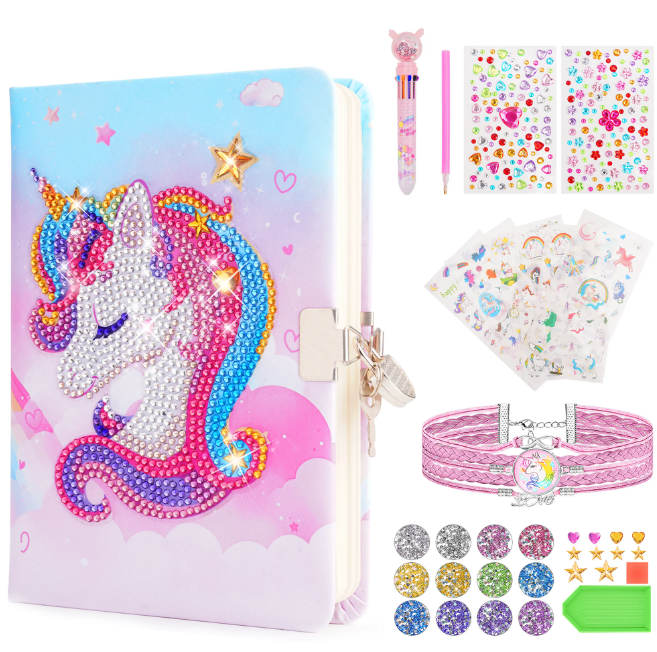 Diamond Painting Notebook KitDIY Journal Kits, Girls Toys Age 6-8-12, Unicorn Notebook Journaling Supplies