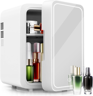Skincare Fridge - Mini Fridge with Dimmable LED Mirror (4 Liter/6 Can), Cooler and Warmer, Makeup Fridge for Skincare and Food