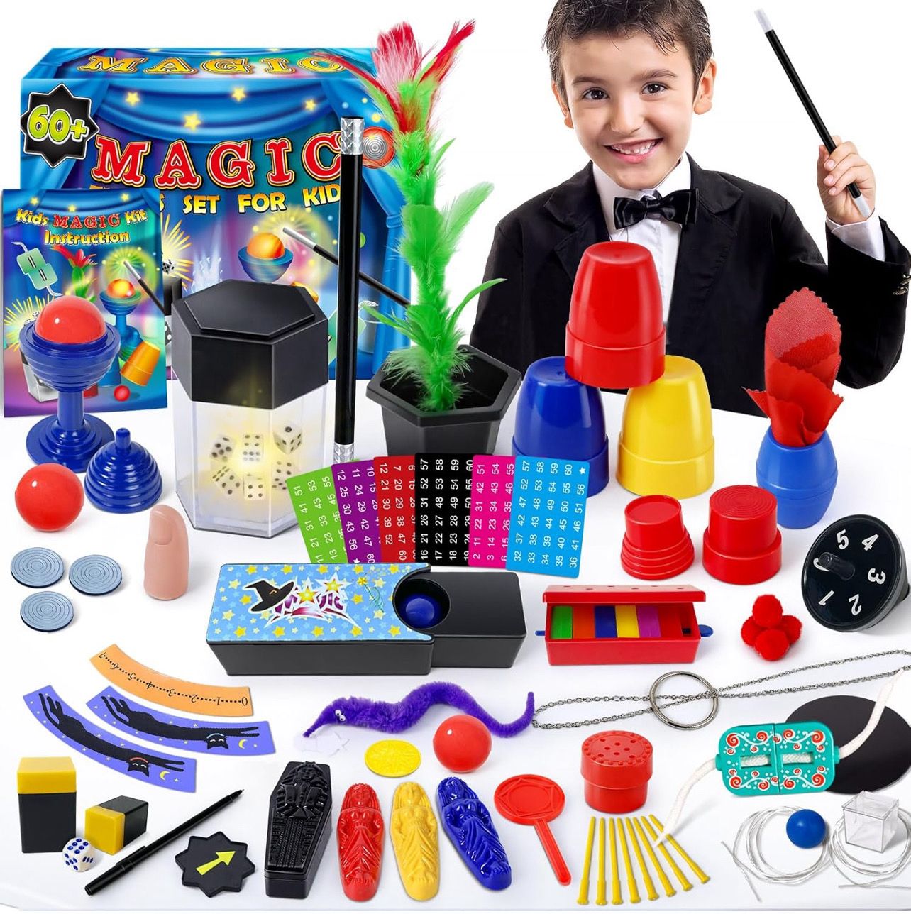 Magic Kit, 60 Magic Tricks Set for Kids Age 6-8, Magic Set with Instructions, Gift Toys for Kids Ages 6 7 8 9 10 11 12 Year Old