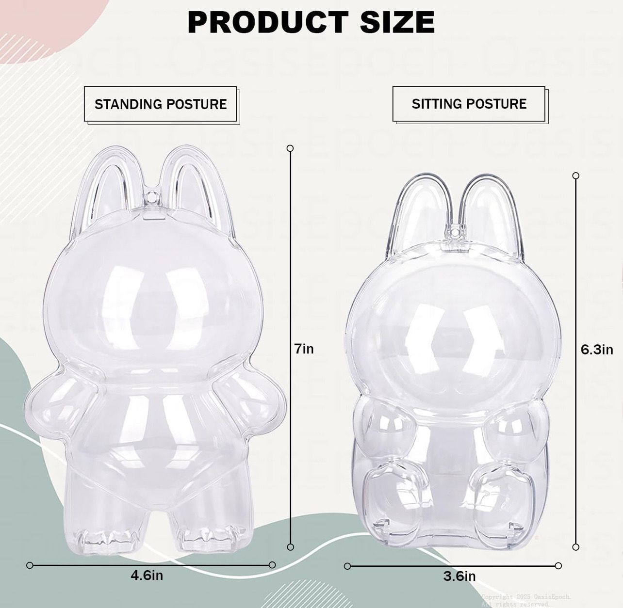 Protective Case Compatible with LABUBU Doll - Crystal-Clear Hard Display Box with Keychain &amp; Dustproof Cover, Secure Backpack Hooks for Shelf/Outdoor Showcase (Doll Not Included)（Standing）