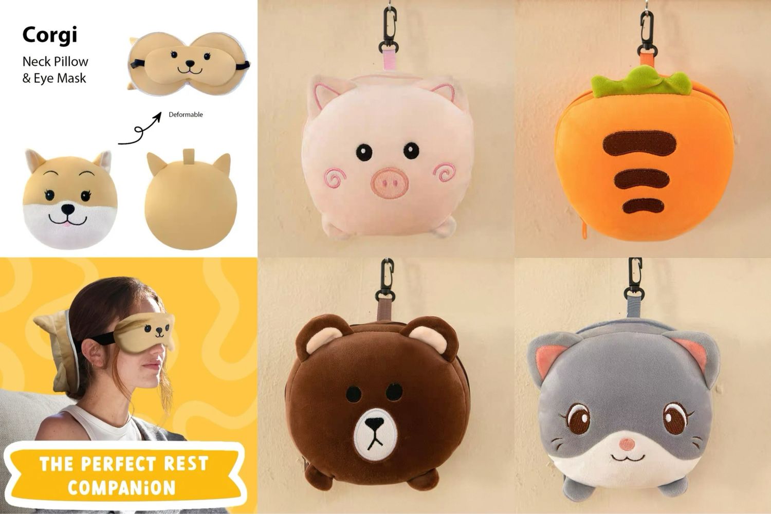 Rongle Cheng Home Pillow Series Cartoon Two-in-one Travel Eye Mask and Neck Pillow, Easy to Carry, Lightweight Knitted Fabric