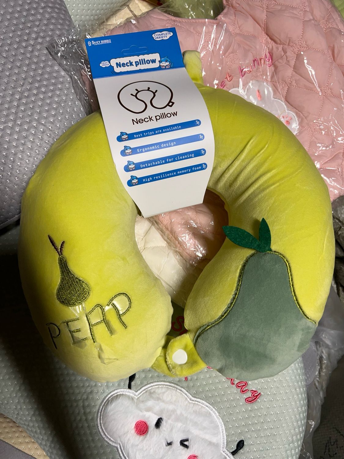 S7 Icy Bubble Memory Foam Neck Pillow, Soft Portable Travel Pillow Massage Neck Cervical Airplane Train Car Pillow