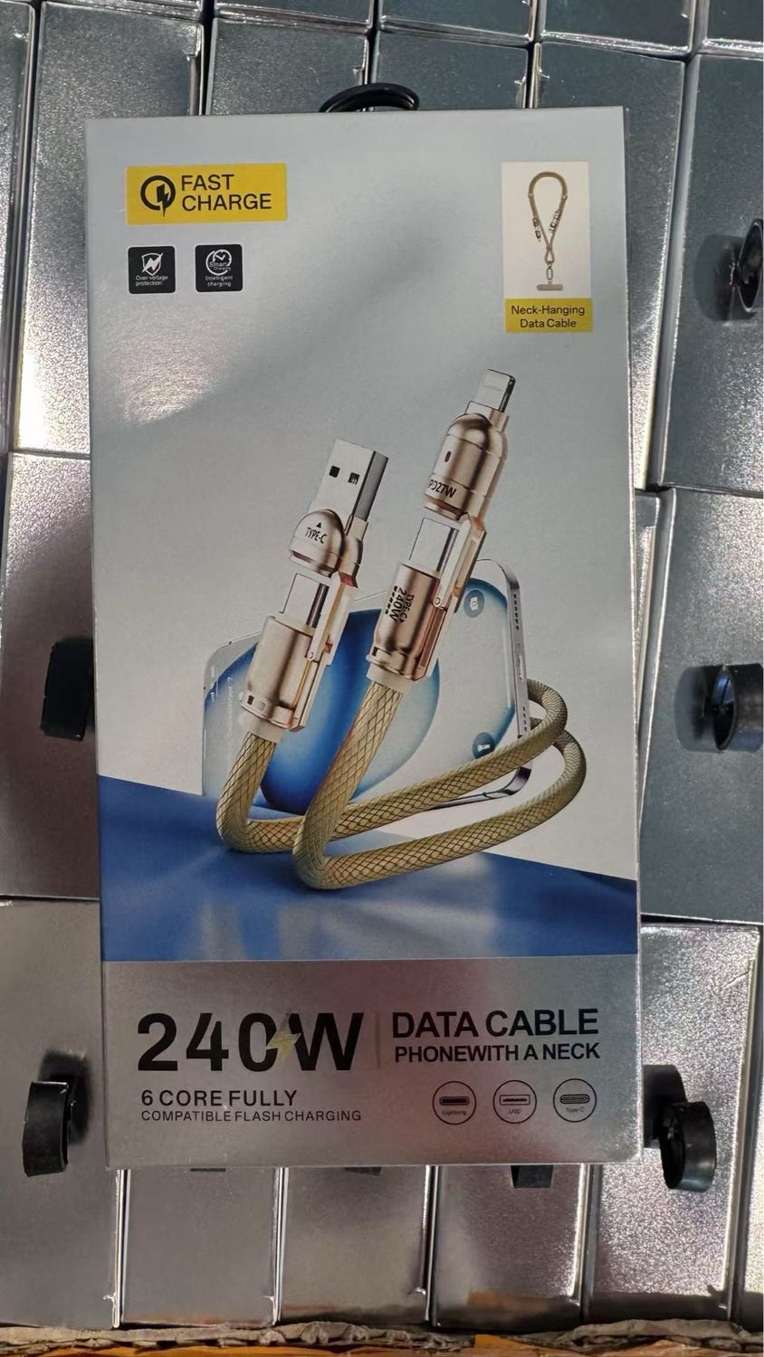 Fast Charge Neck Hanging Data Cable 240W 6 Core Fully Data Cable Phone With Neck