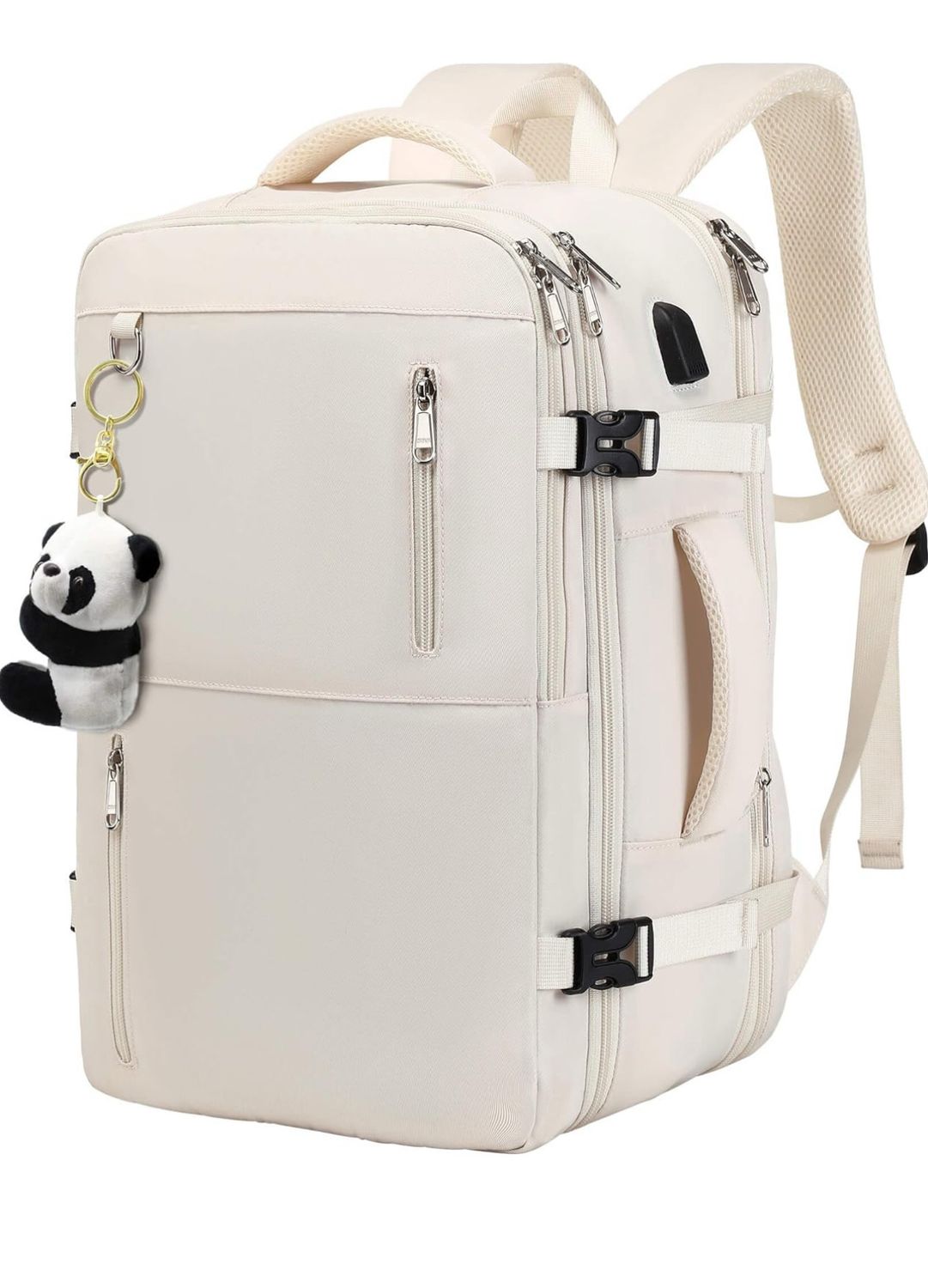 DWQOO Travel Backpack for Women Men, Large Hand Luggage Backpack, Expandable Hand Luggage Bag, 17&#39;&#39; Laptop Backpack for Outdoor Hiking Business Trip, Beige