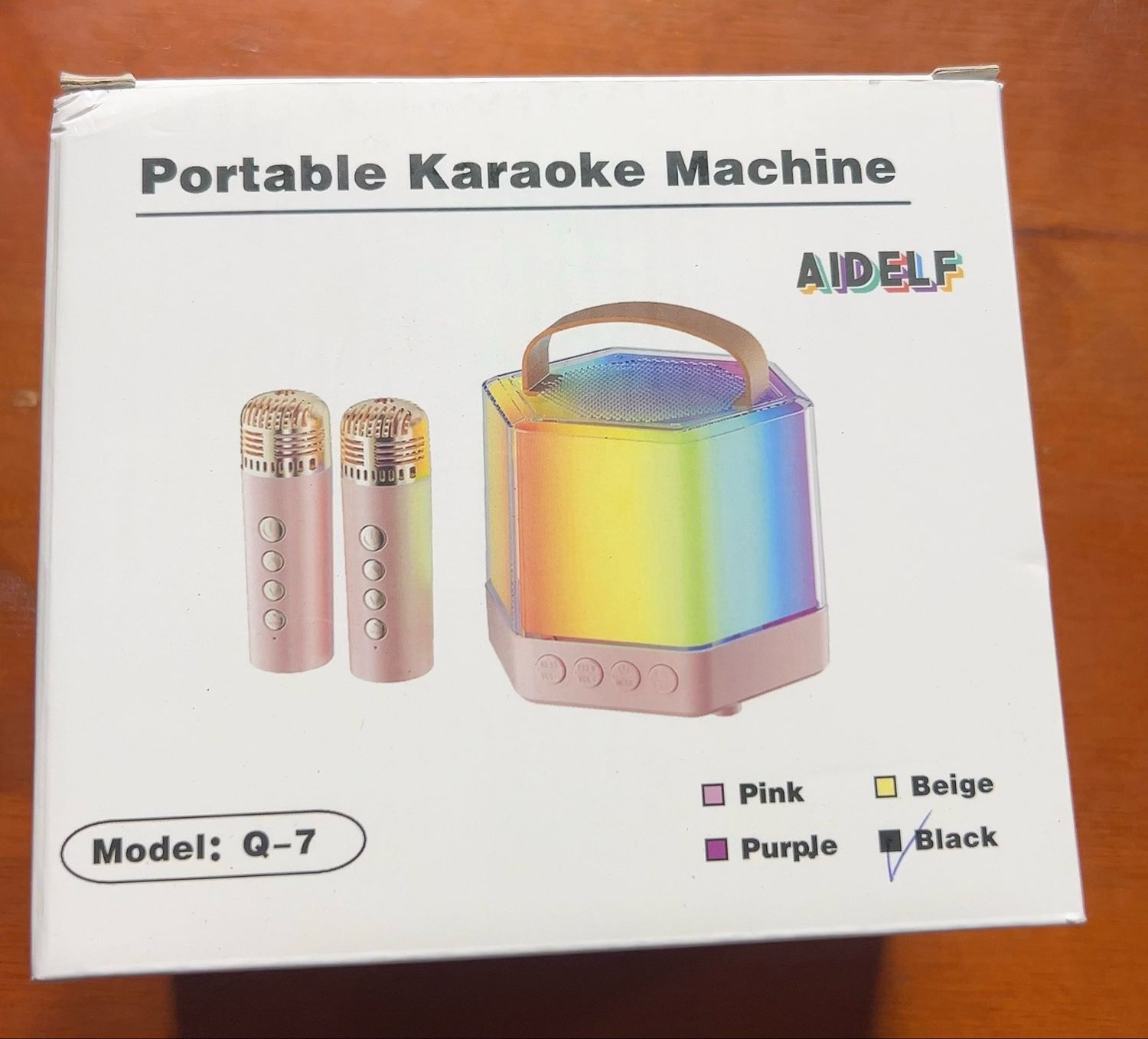 AIDELF Mini Portable Karaoke Machine for Kids Adults, Bluetooth Speaker with Dual Wireless Microphones and LED Lights Q-7