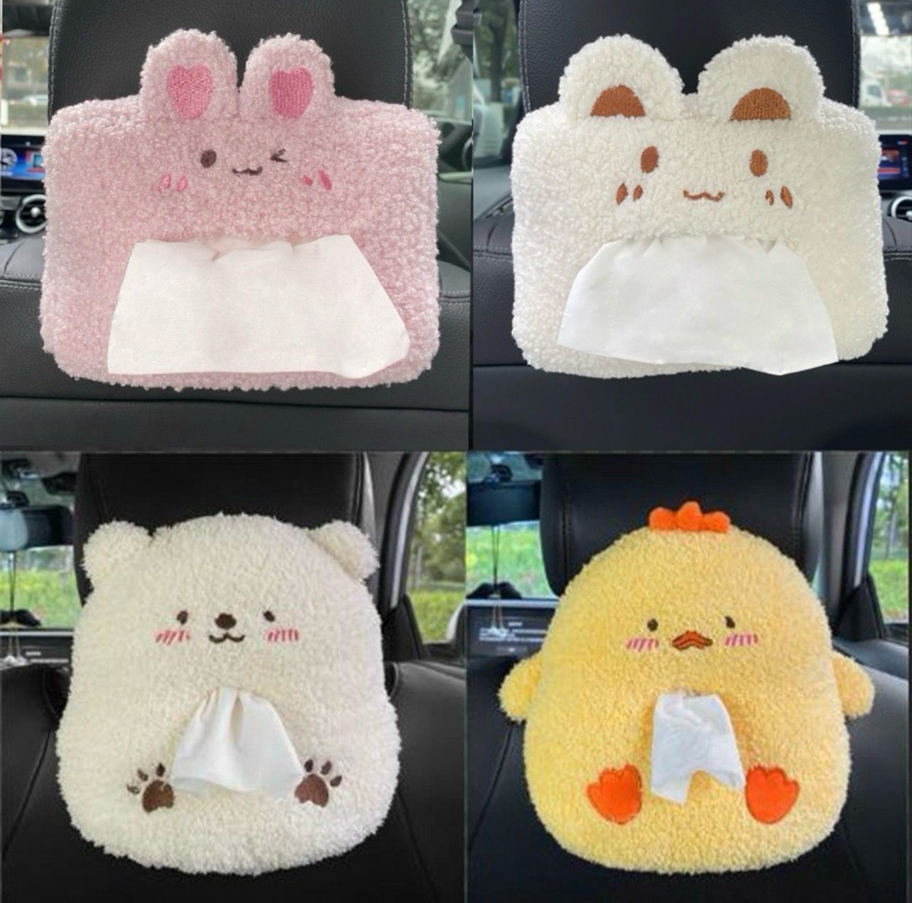 Cute Tissue Holder Box Cartoon Animal Plush Tissue Container For Car
