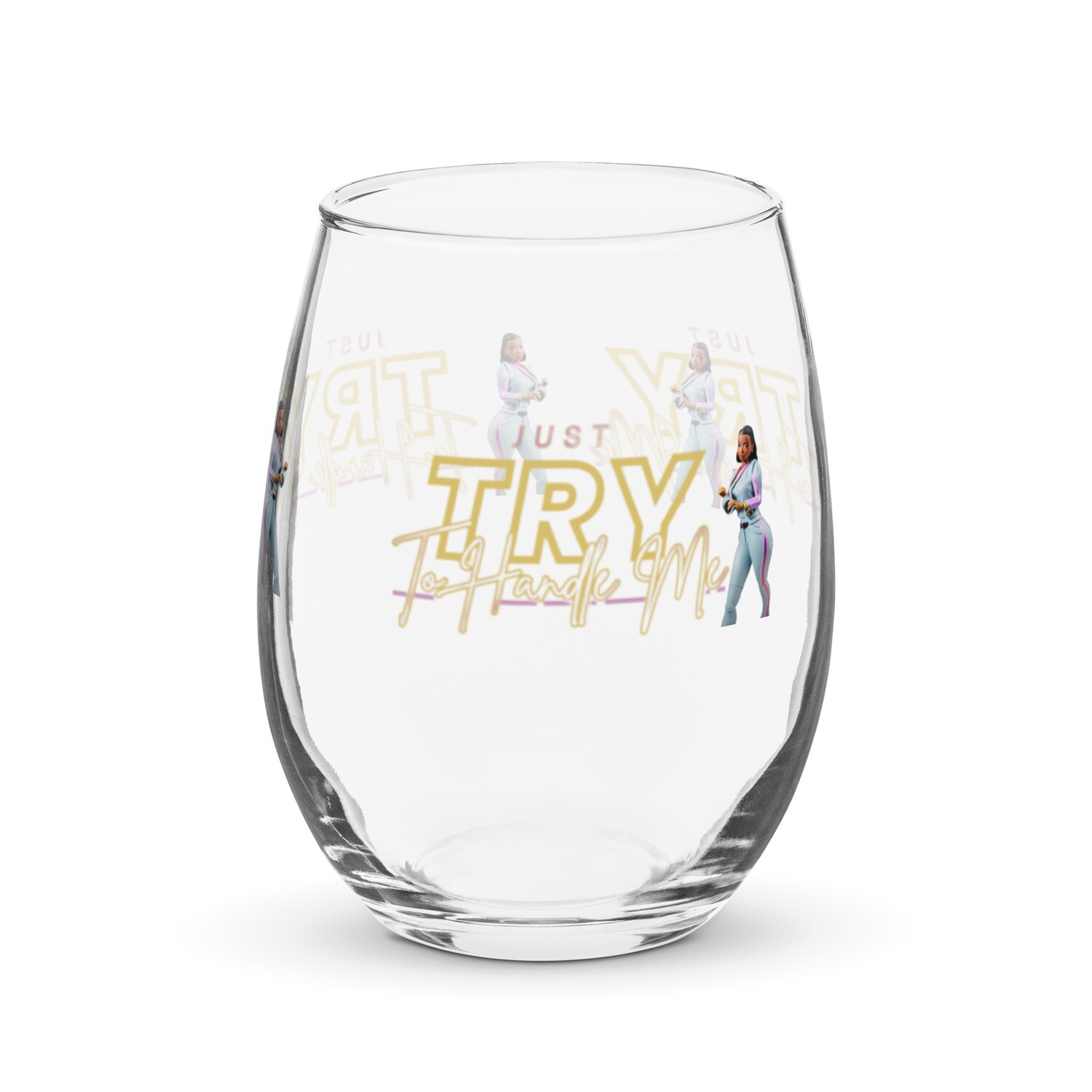 Stemless Try Me wine glass