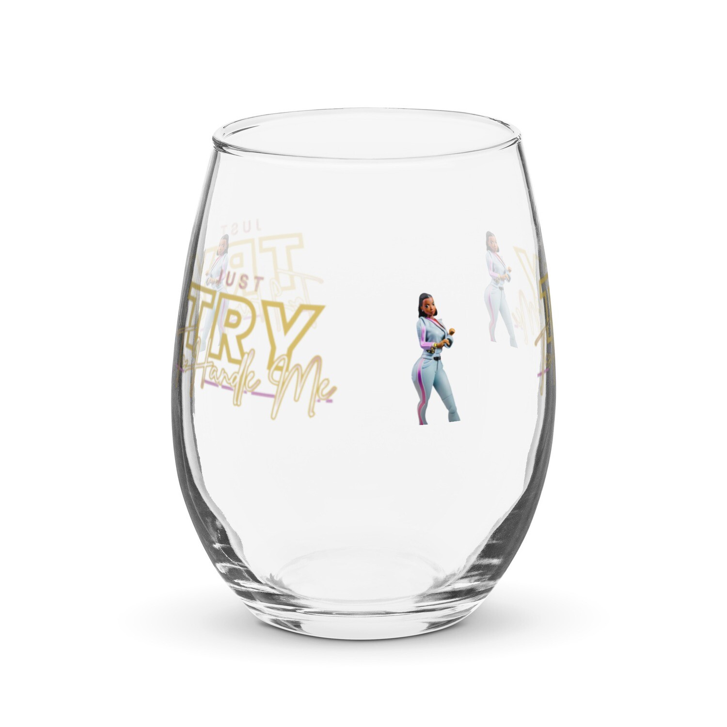 Stemless Try Me wine glass
