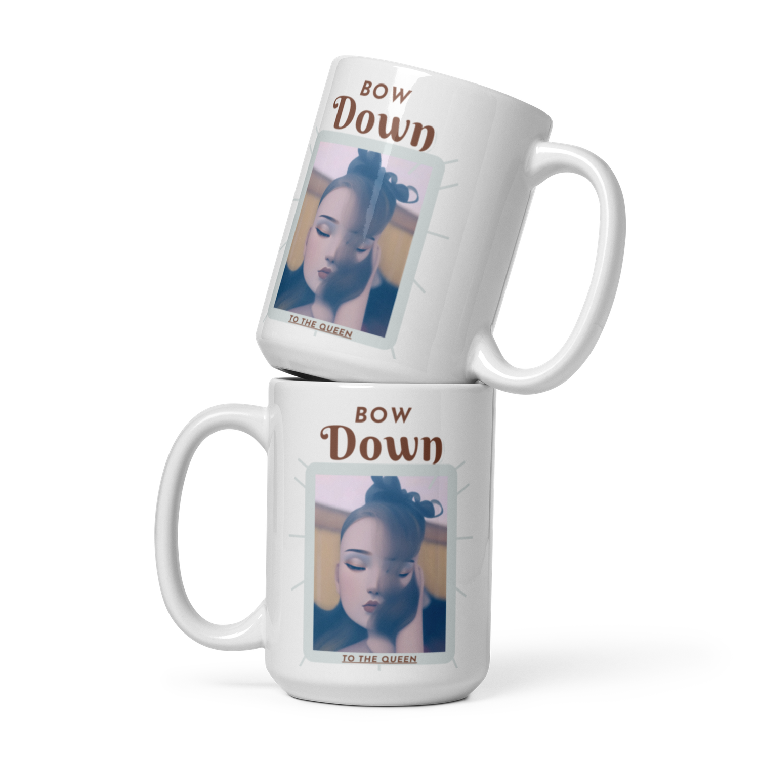 White glossy Bow Down mug