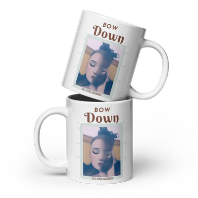 White glossy Bow Down mug