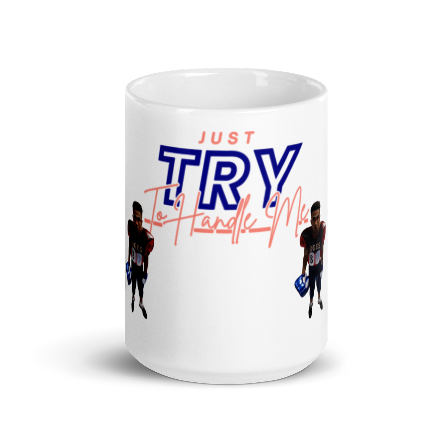 White glossy Try Me mug