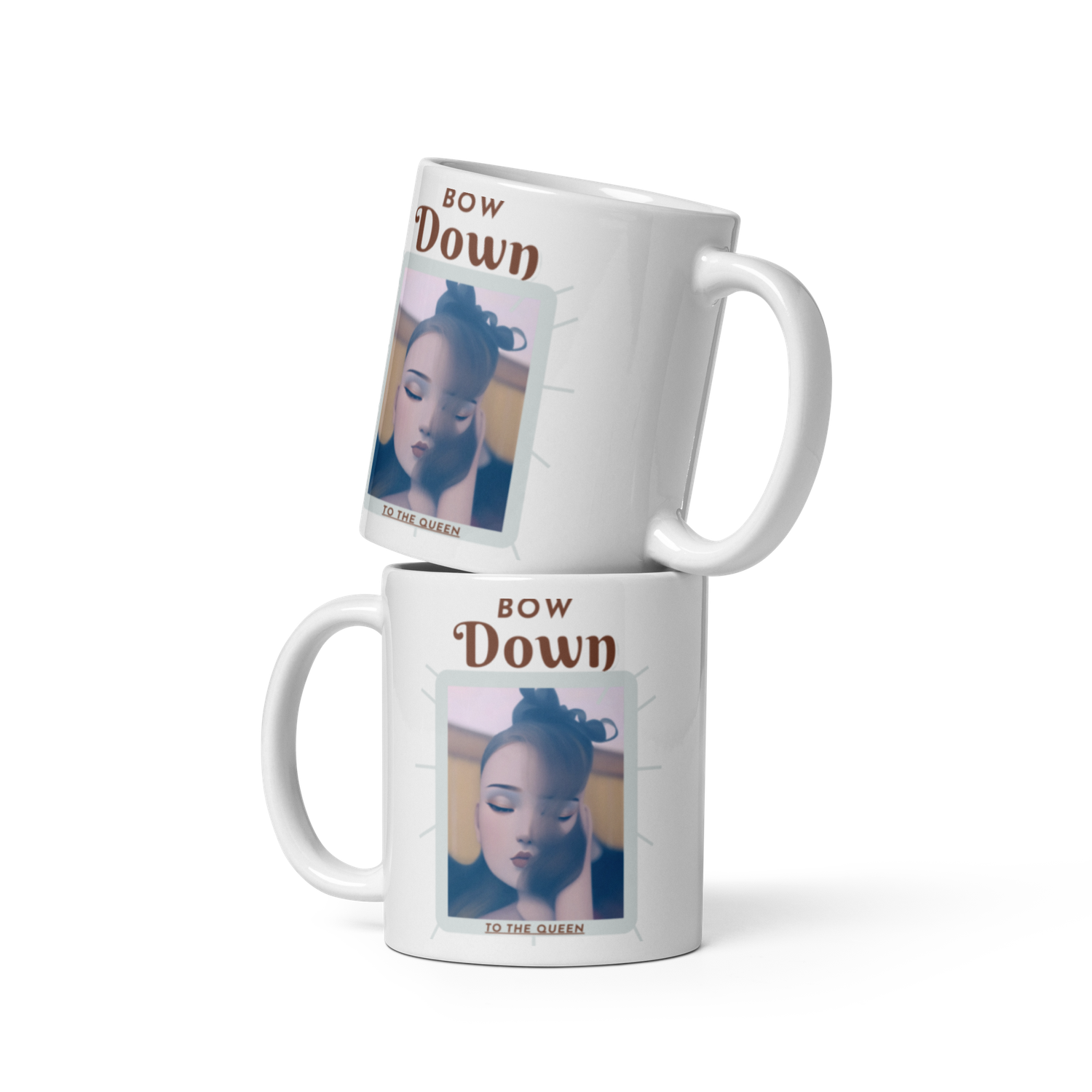White glossy Bow Down mug
