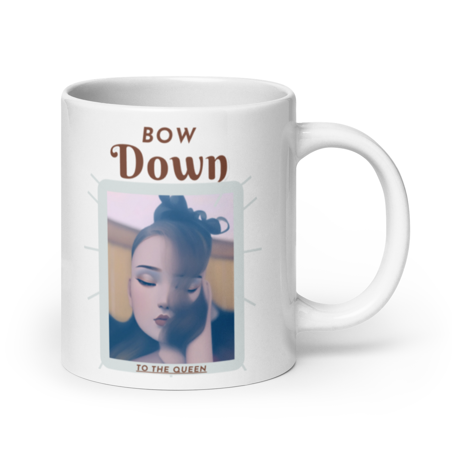 White glossy Bow Down mug