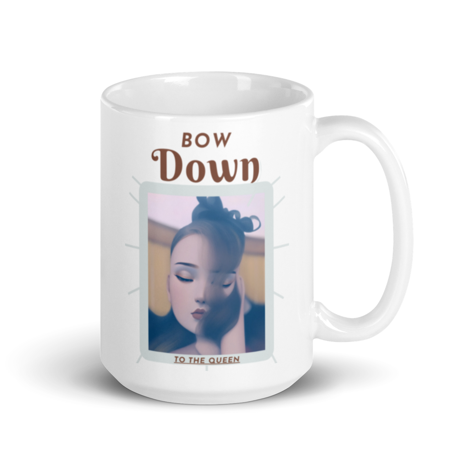 White glossy Bow Down mug
