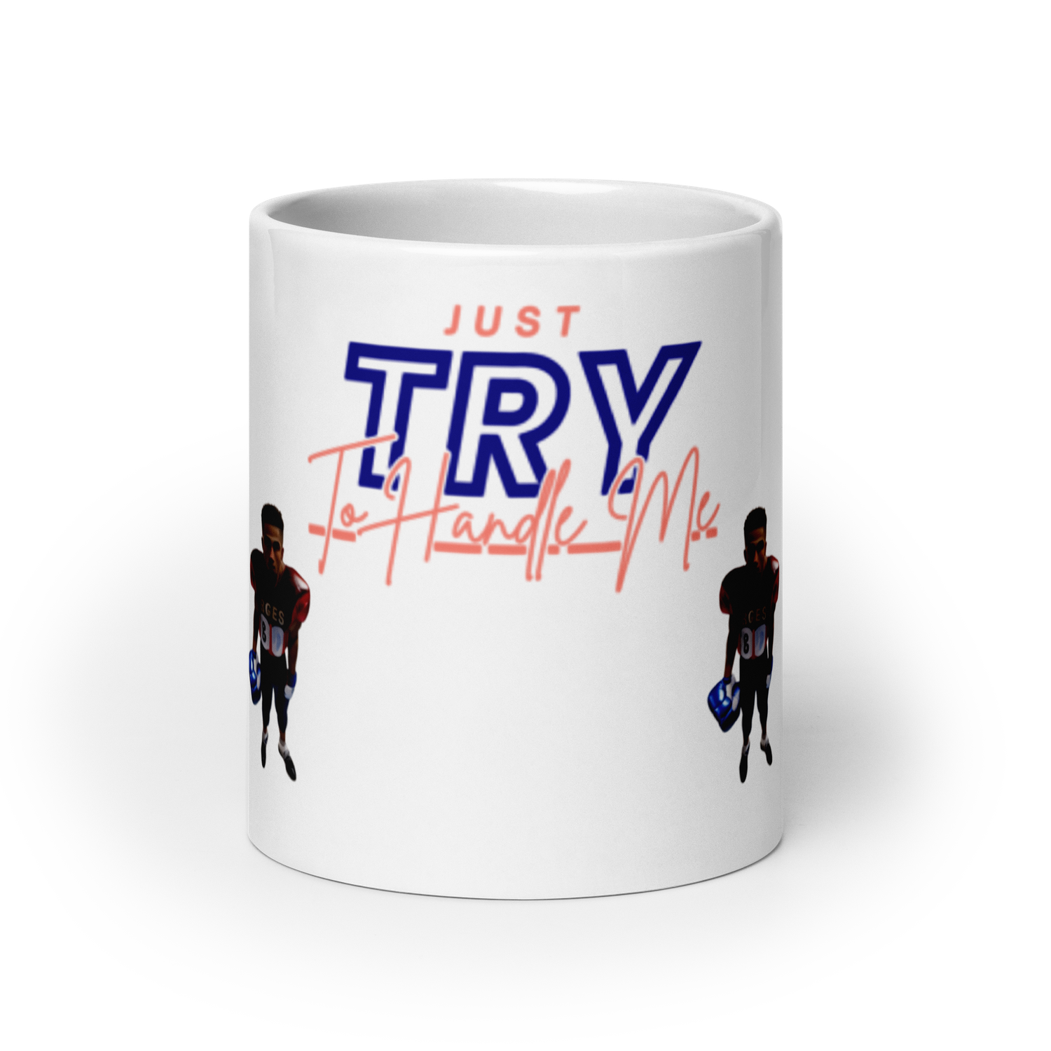 White glossy Try Me mug