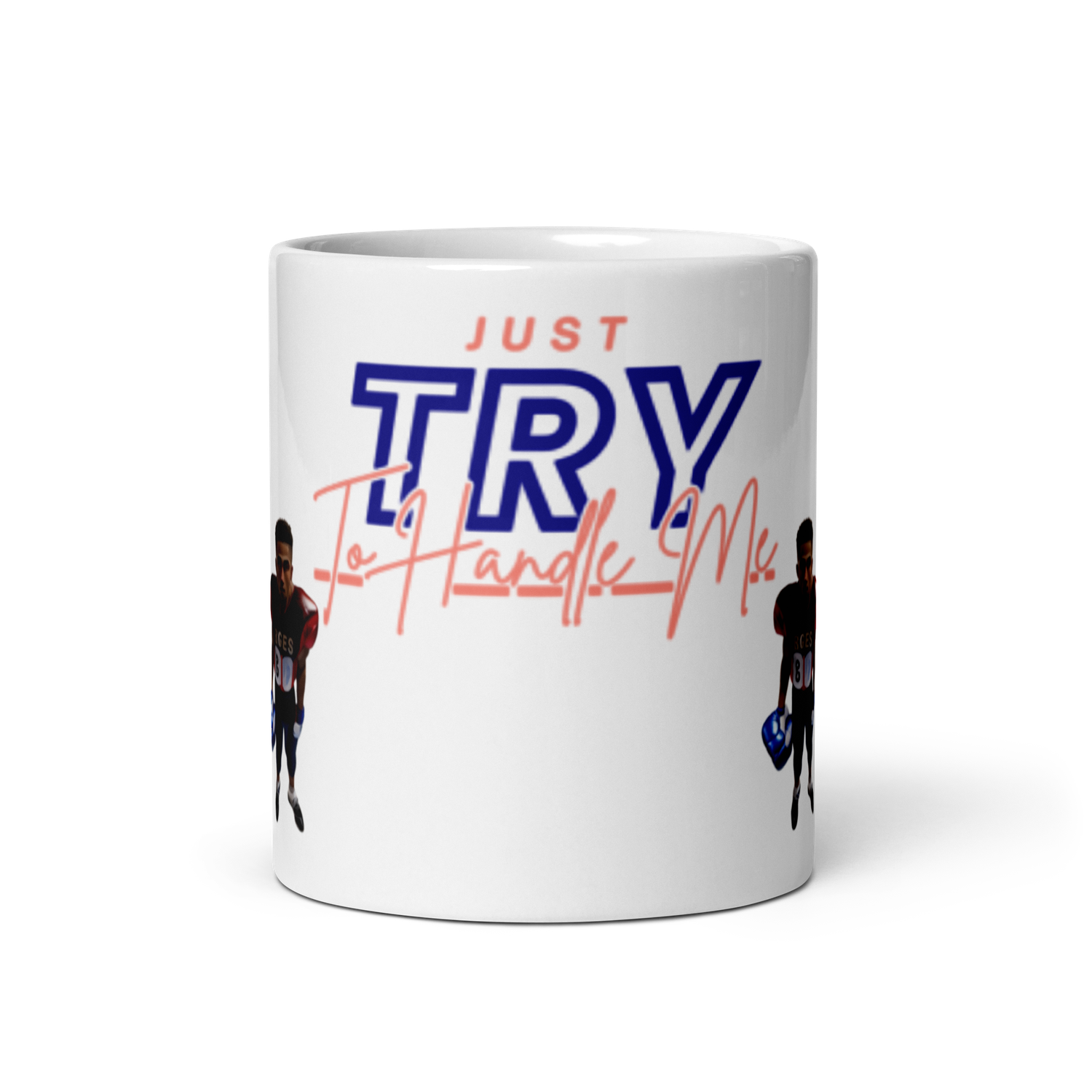 White glossy Try Me mug