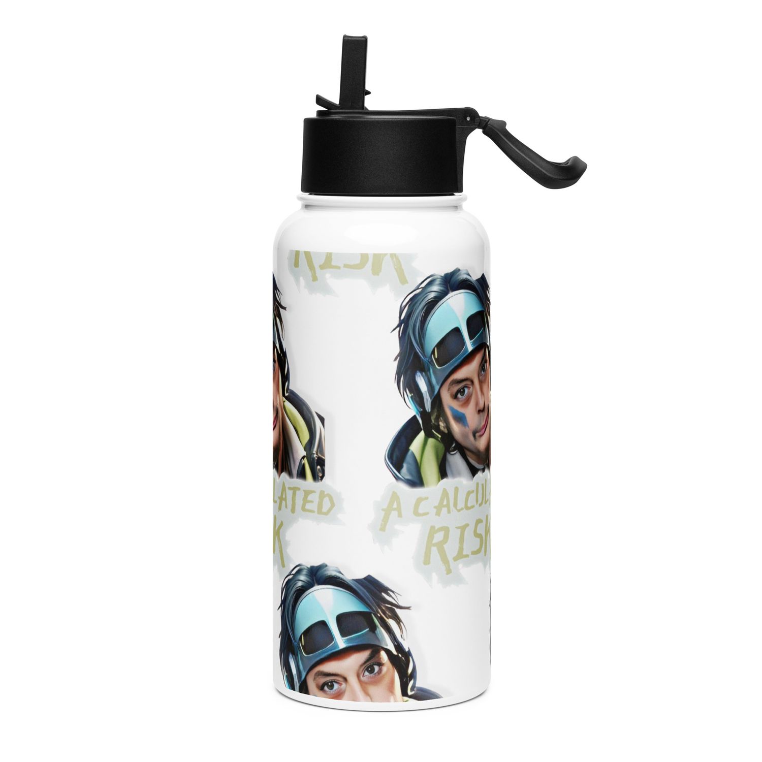 Calculated Risk bottle with a straw lid
