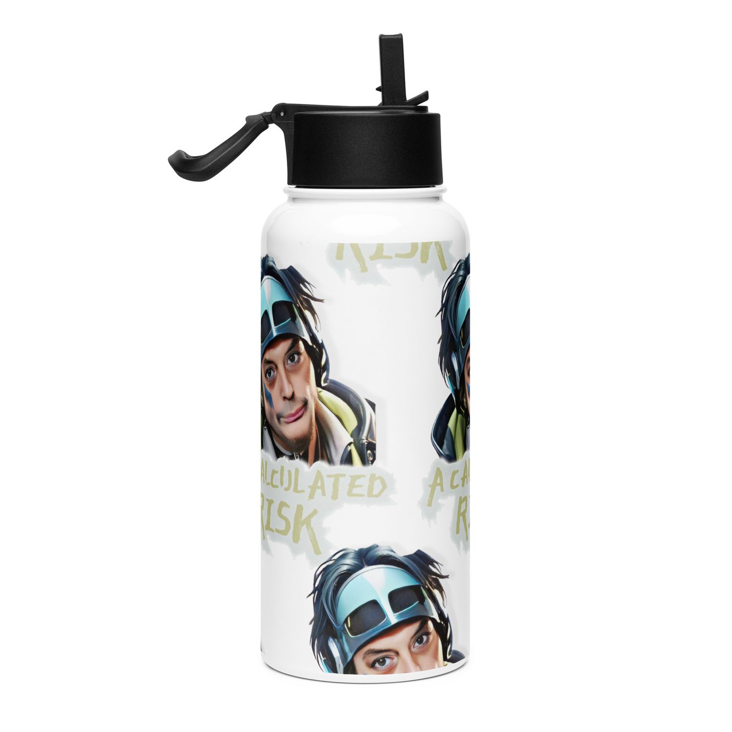 Calculated Risk bottle with a straw lid