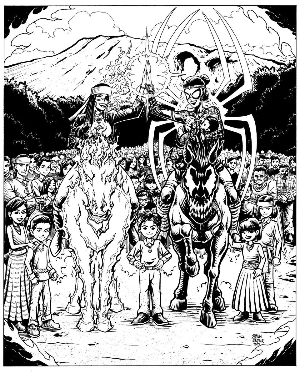 Spirit Rider and Spider-Weaver Rescuing Indigenous Peoples Enslaved In The San Luis Valley of Colorado (Full Black and White/Color)