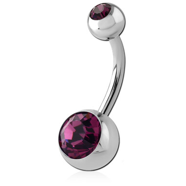 14G Belly Bananabar - Surgical Steel - Double Jewel