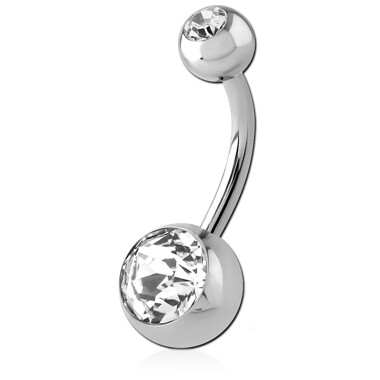 14G Belly Bananabar - Surgical Steel - Double Jewel