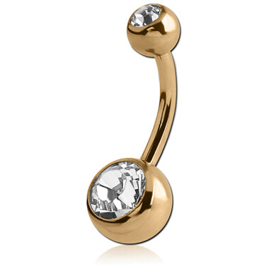 14G Belly Bananabar - Gold Zircon - Double Jewel